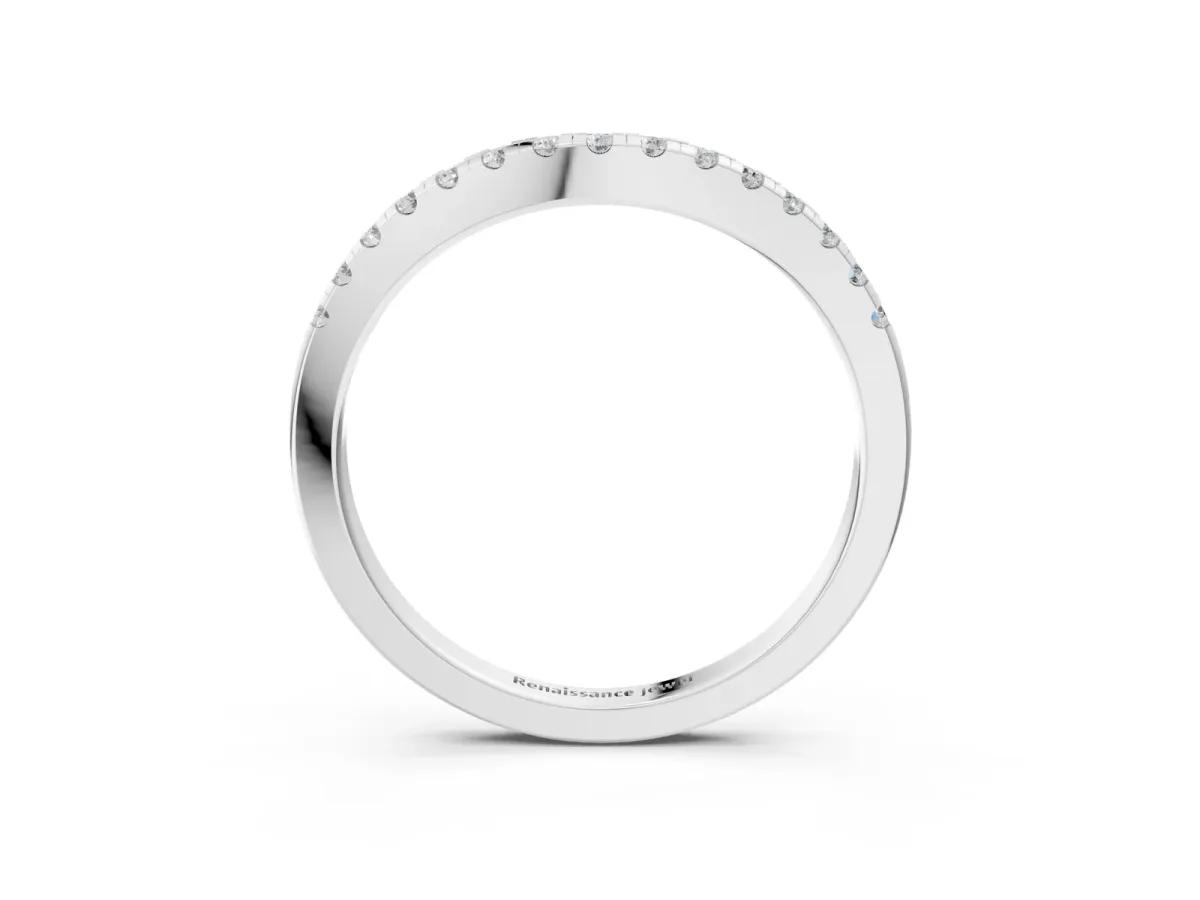 Pavé Round Diamond Curved Band with Shared Prong Setting White gold
