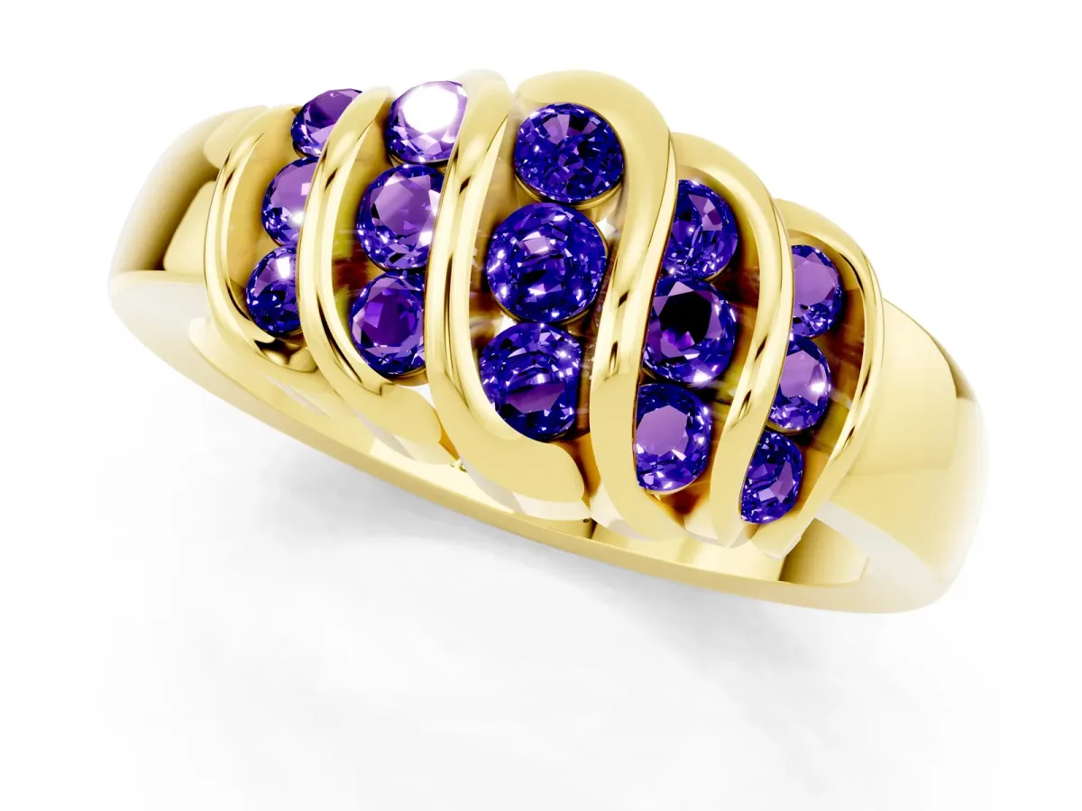 Round Tanzanite Multi-Row Crossover Band Yellow gold