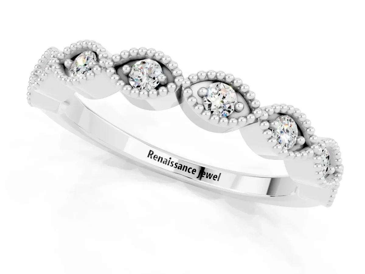 Milgrain Marquise Moissanite Half Eternity Band with Bezel Setting Platinum