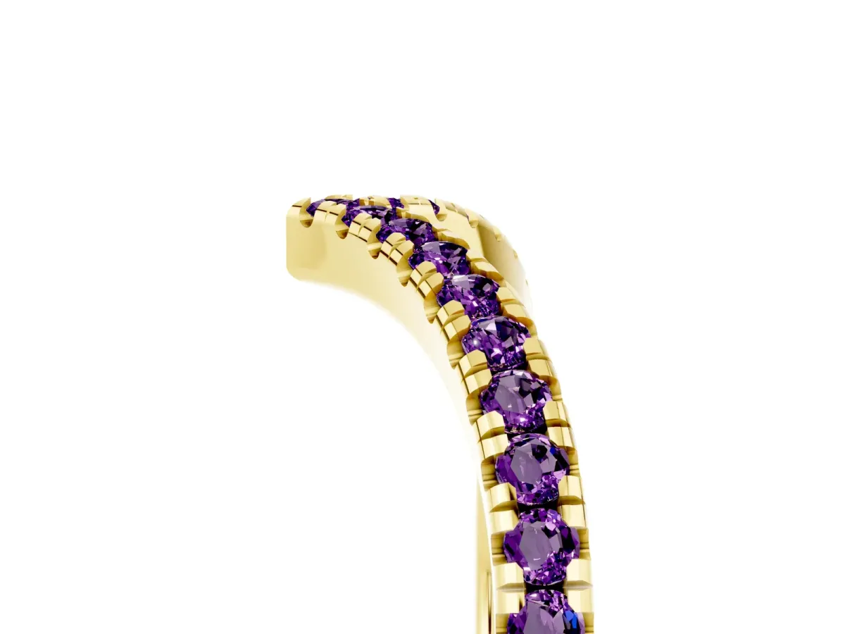 Pavé Round Amethyst V-Shaped Chevron Band with Shared Prong Setting Yellow gold