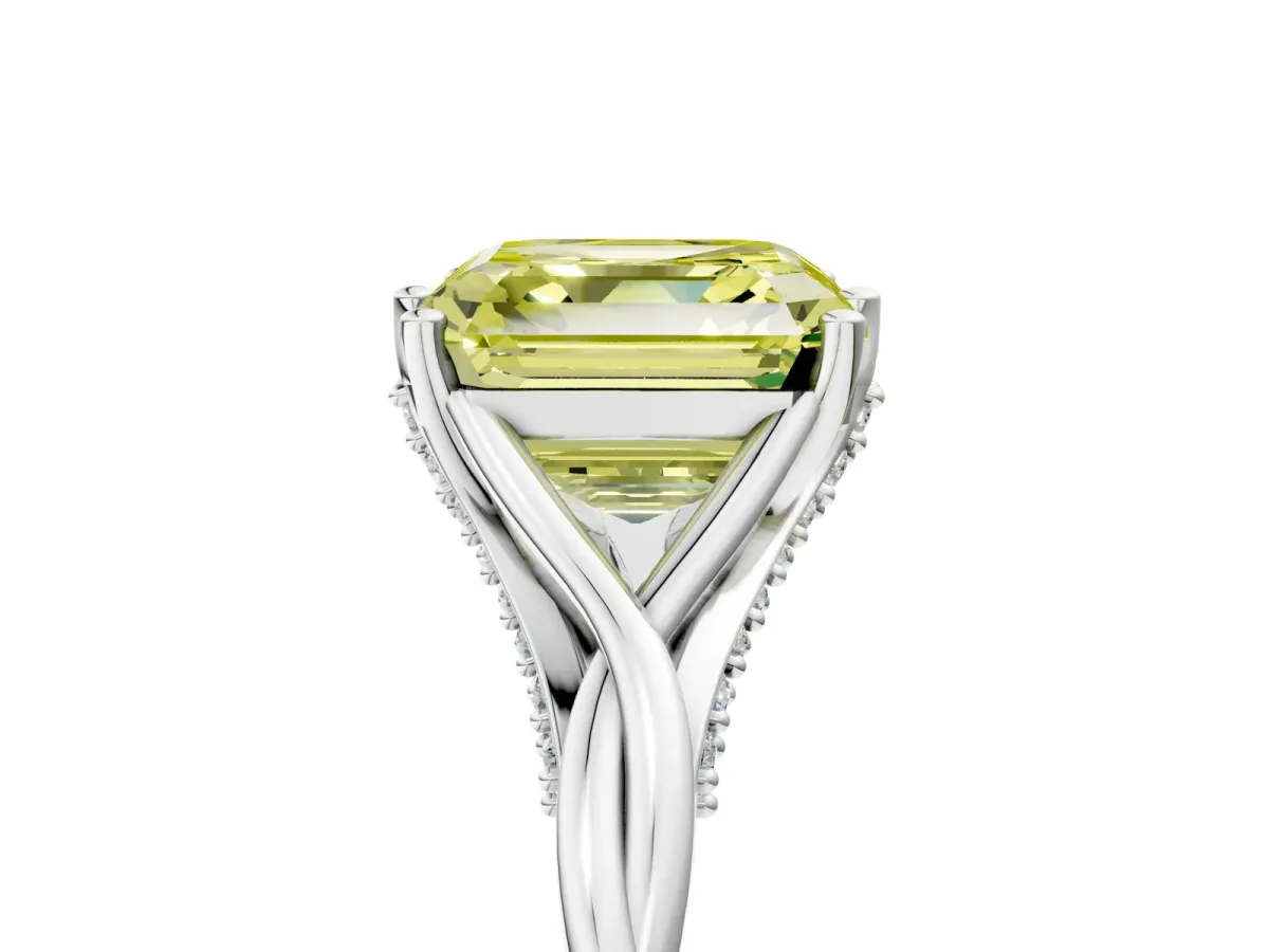 Fancy Yellow Asscher Cut Solitaire Twist Band Six-Prong Setting Platinum