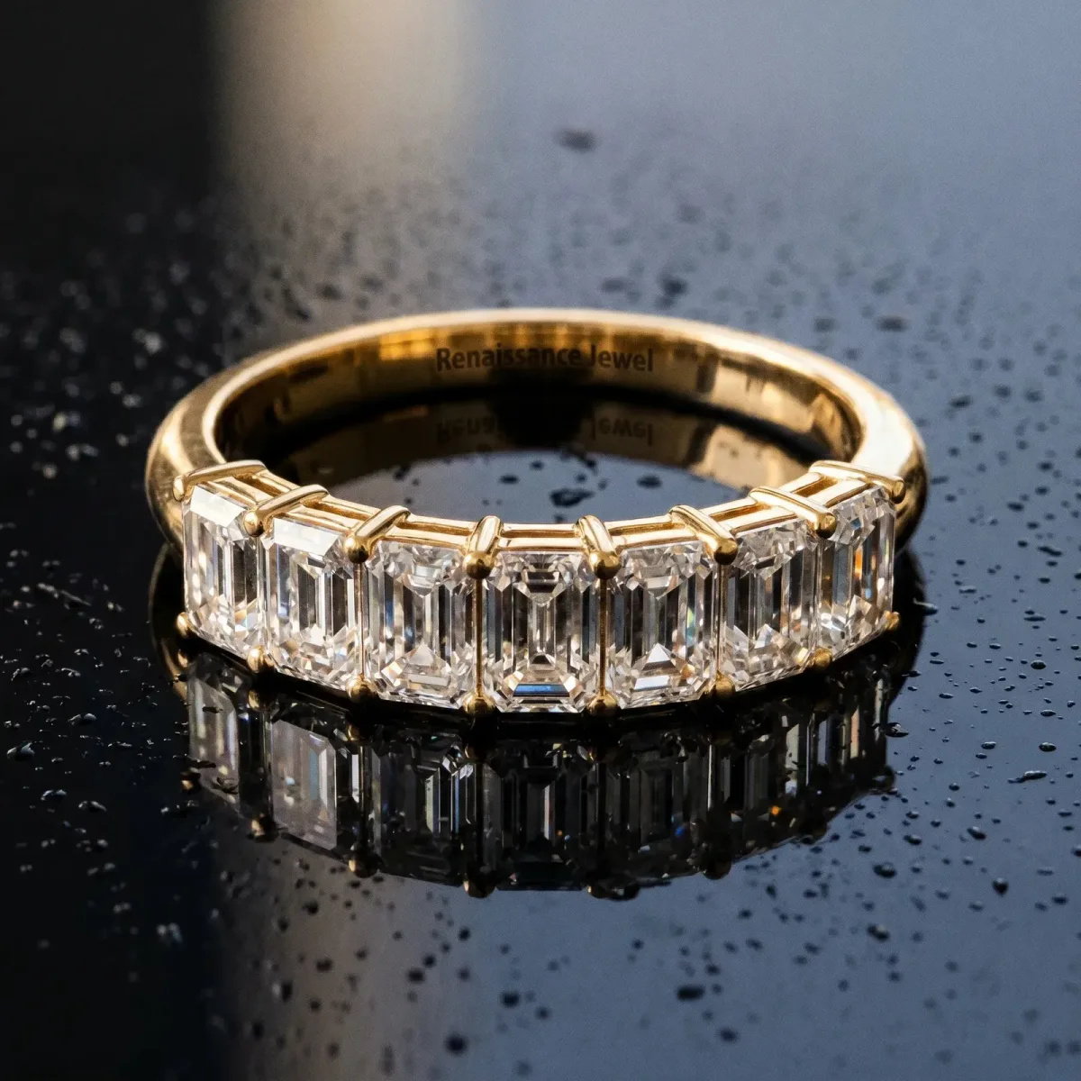 Emerald Cut Diamond Prong-Set Half Eternity Band Yellow gold