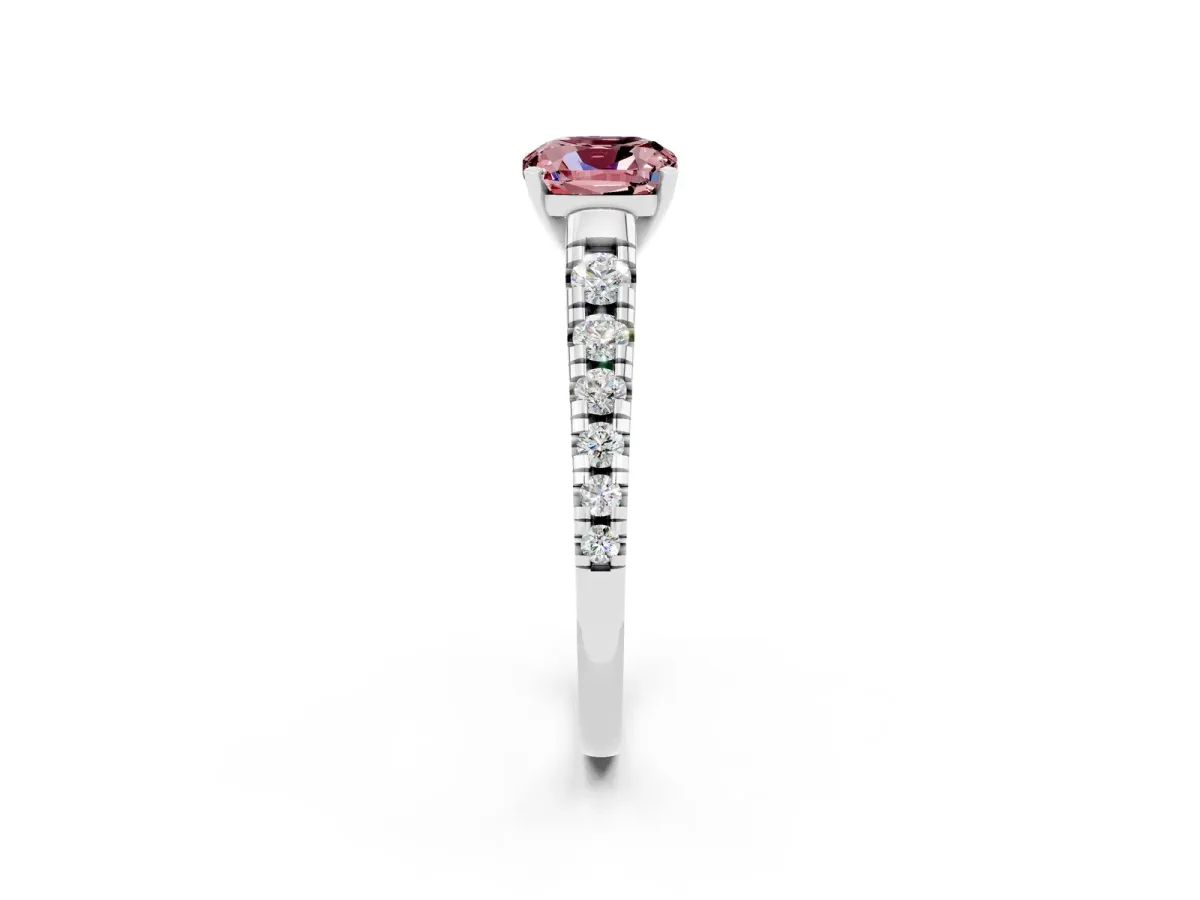 Cushion Cut Morganite Cathedral Solitaire Ring with Round Pavé Band Silver