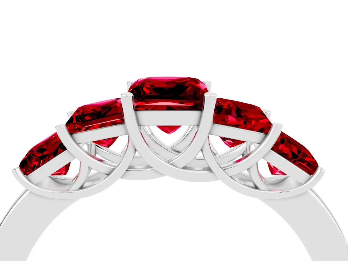 Princess Cut Five-Stone Ruby Ring with Classic Prong Setting Platinum