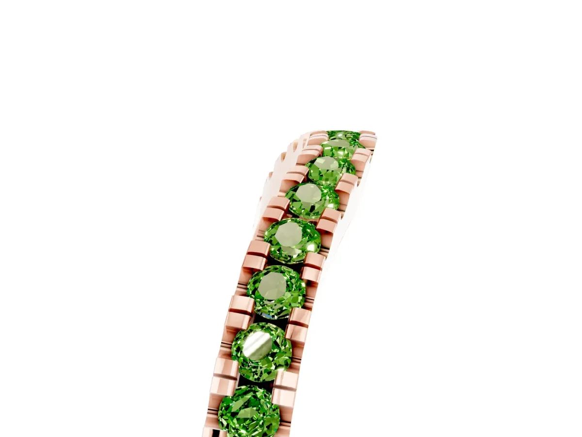 Round Peridot Pavé Curved Band with Shared Prong Setting Rose gold
