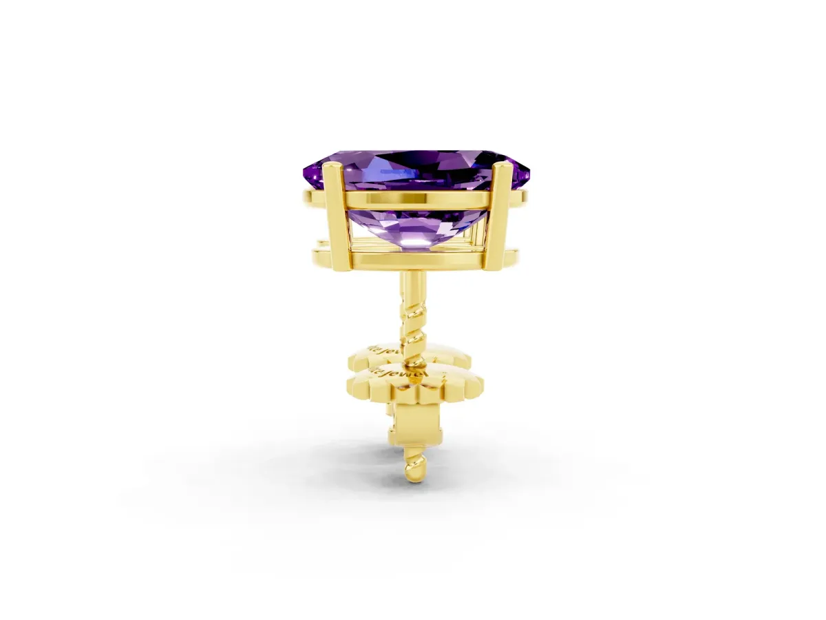 Oval Cut Amethyst Stud Earrings Yellow gold