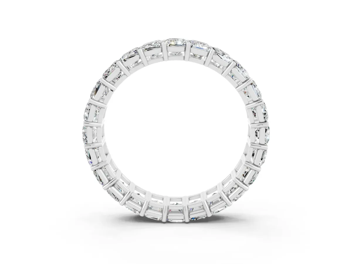 Emerald Cut Moissanite Eternity Band with Shared Prong Setting Silver