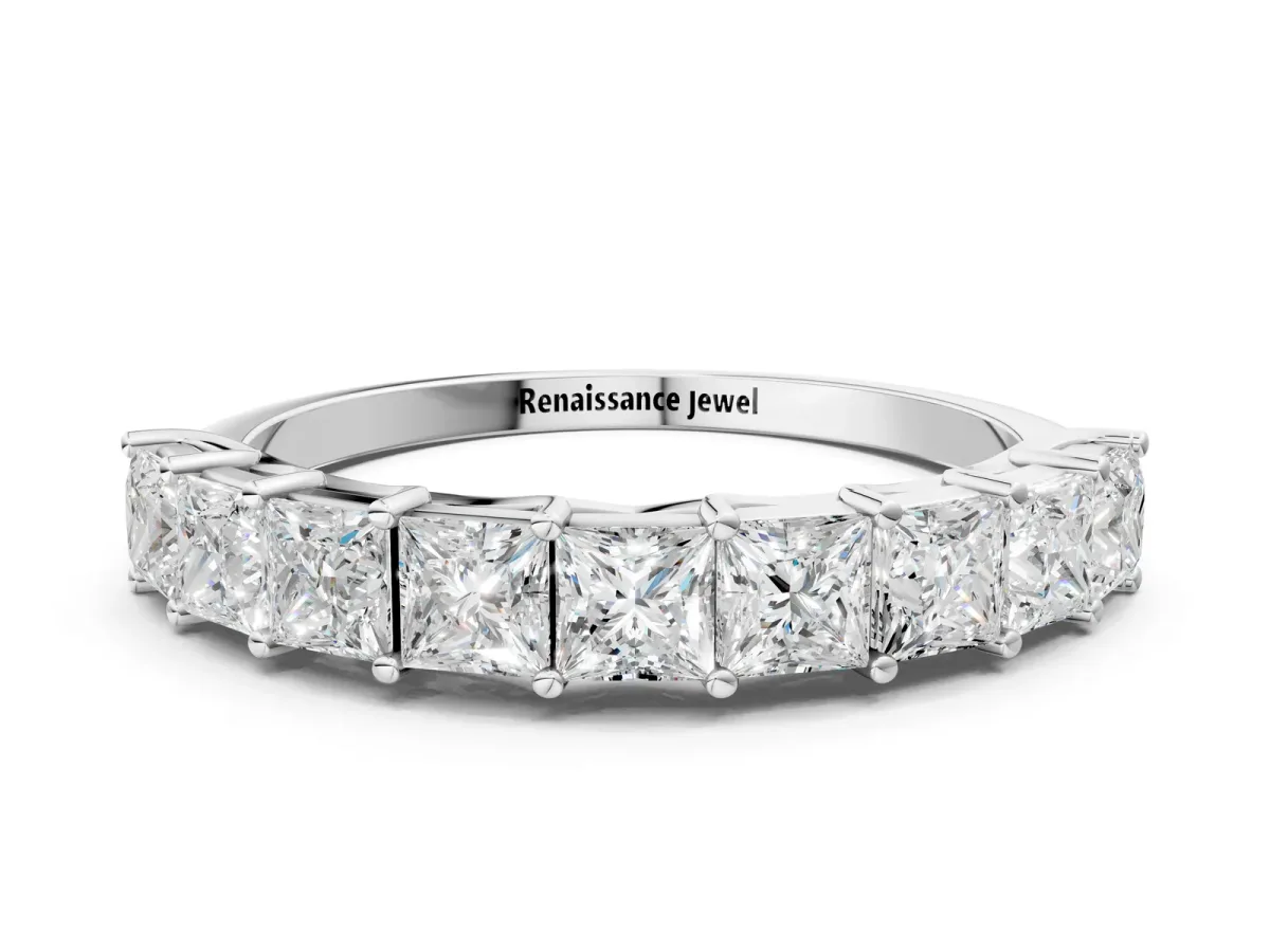 Princess Cut Diamond Channel-Set Eternity Band with Prong Setting Silver
