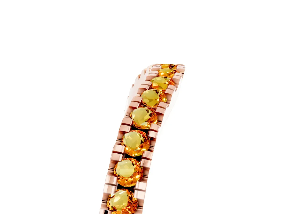 Round Citrine Pavé Curved Band with Shared Prong Setting Rose gold