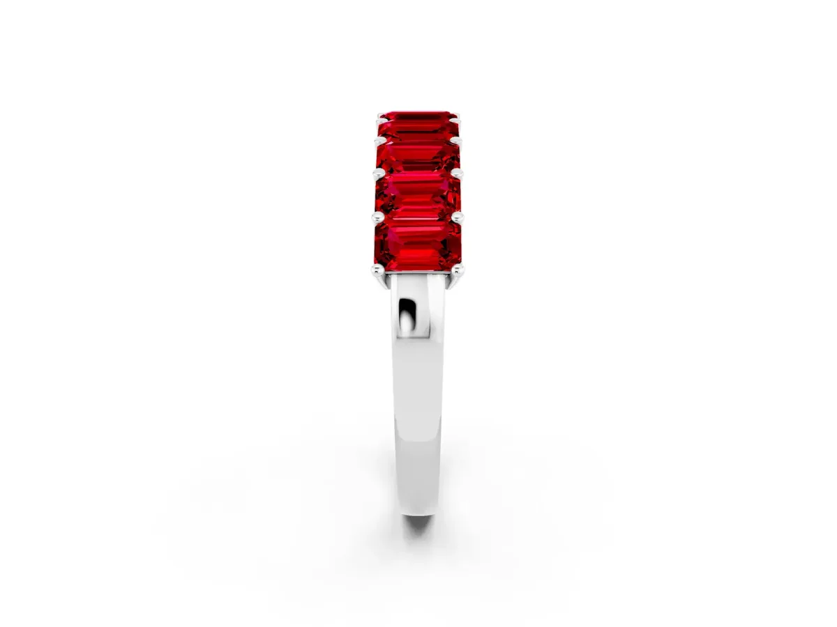 Emerald Cut Ruby Prong-Set Eternity Band White gold