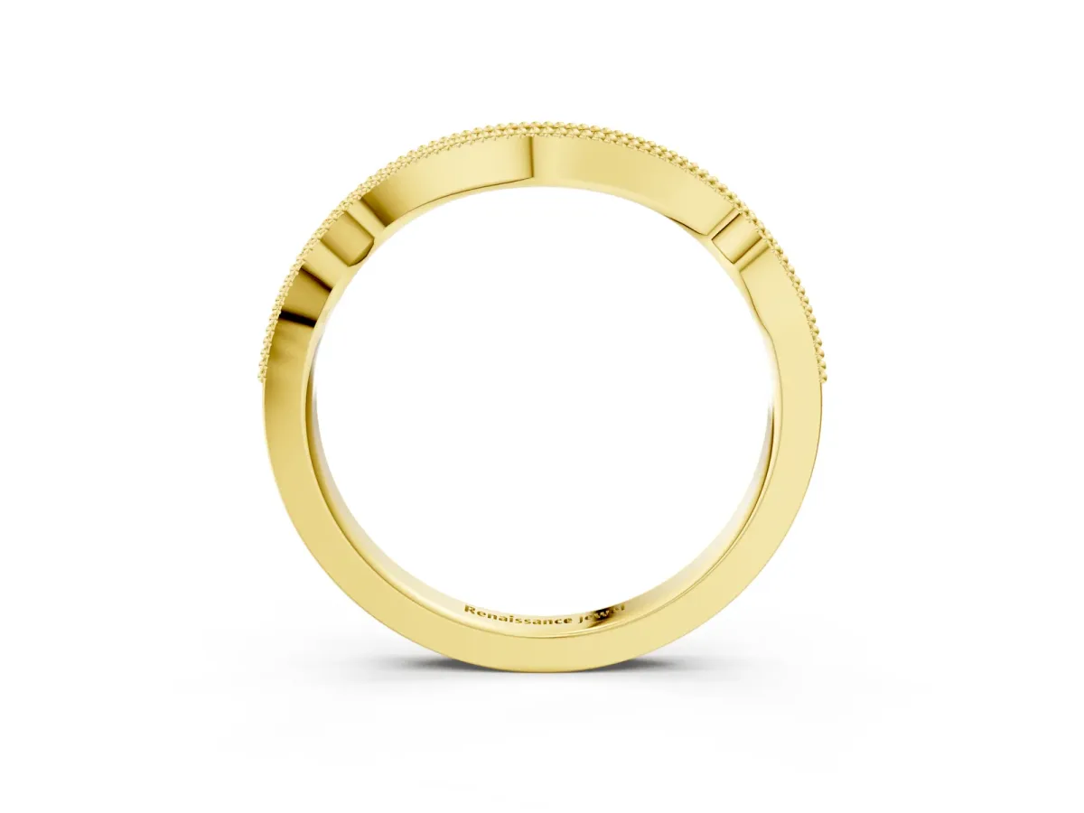Pavé Round Diamond Curved Milgrain Band Yellow gold