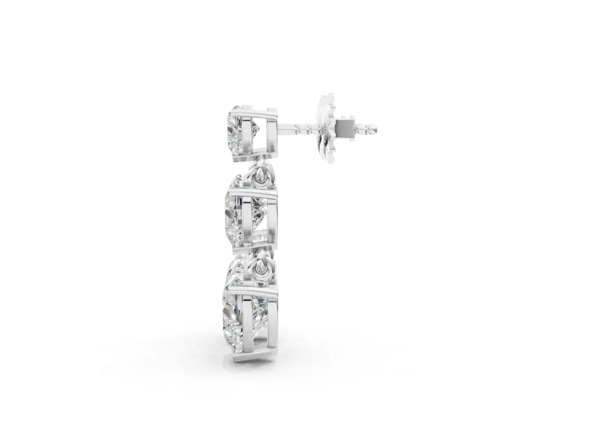 Heart Diamond Triple Drop Earrings Silver