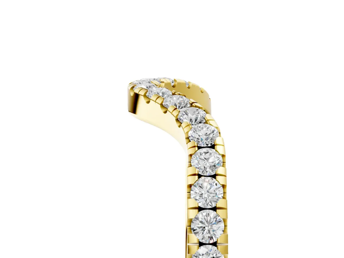 Pavé Round Diamond Infinity Twist Band with Shared Prong Setting Yellow gold