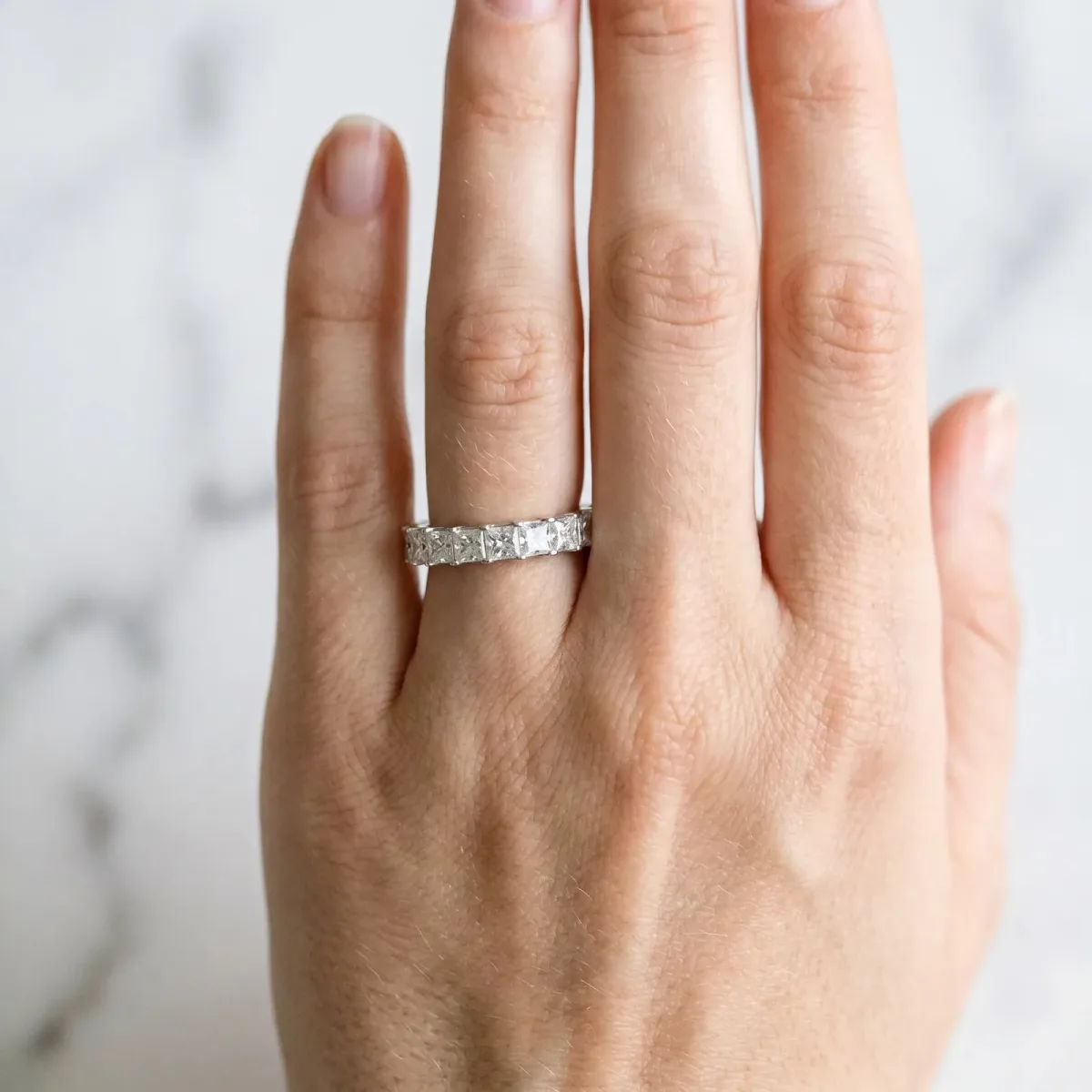 Princess Cut Diamond Eternity Band with Channel Setting and Shared Prong Silver
