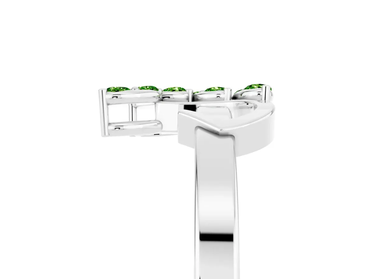 Marquise Peridot Cluster Bypass Ring with Prong Setting White gold