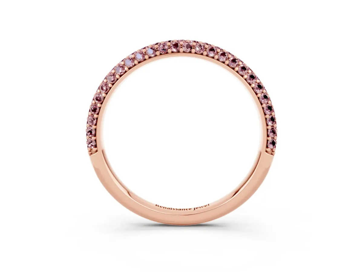 Round Morganite Pavé Eternity Band with Shared Prong Setting Rose gold