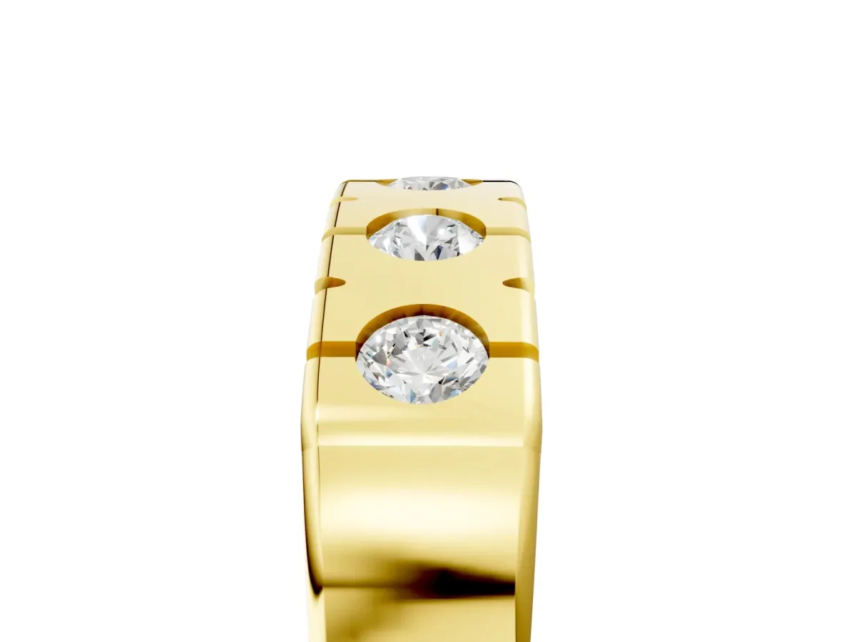 Channel Set Round Diamond Flat Band with Prong Setting Yellow gold