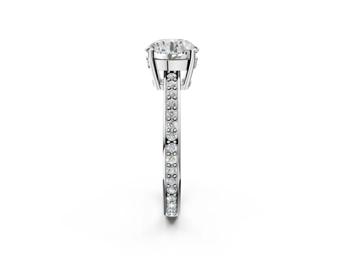 Round Cut Solitaire Pavé Band Prong Setting Ring Silver