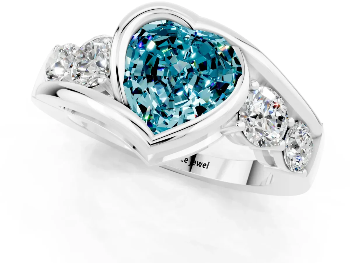 Bezel Set Heart Cut Blue Topaz Bypass Ring with Round Accents Silver