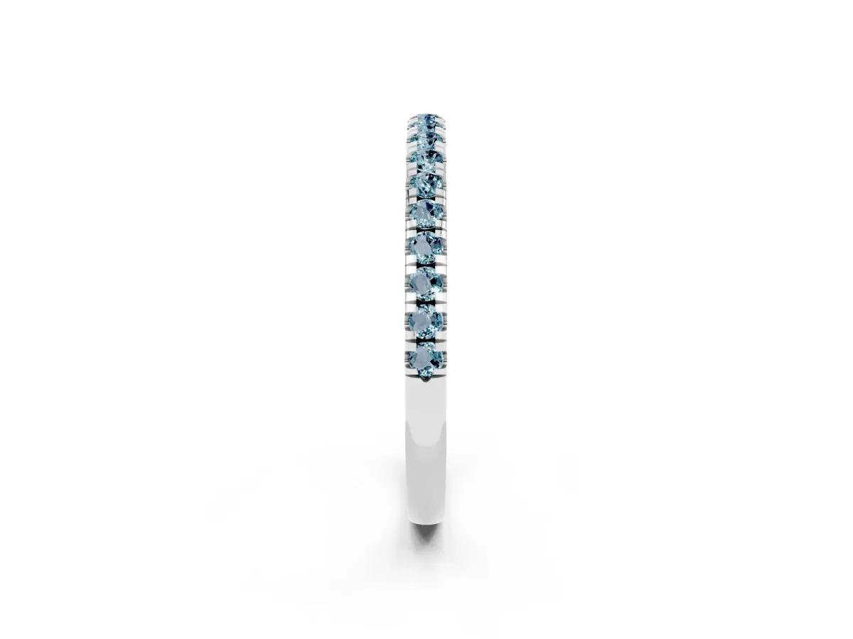 Pavé Round Aquamarine Half Eternity Band with Shared Prong Setting Silver