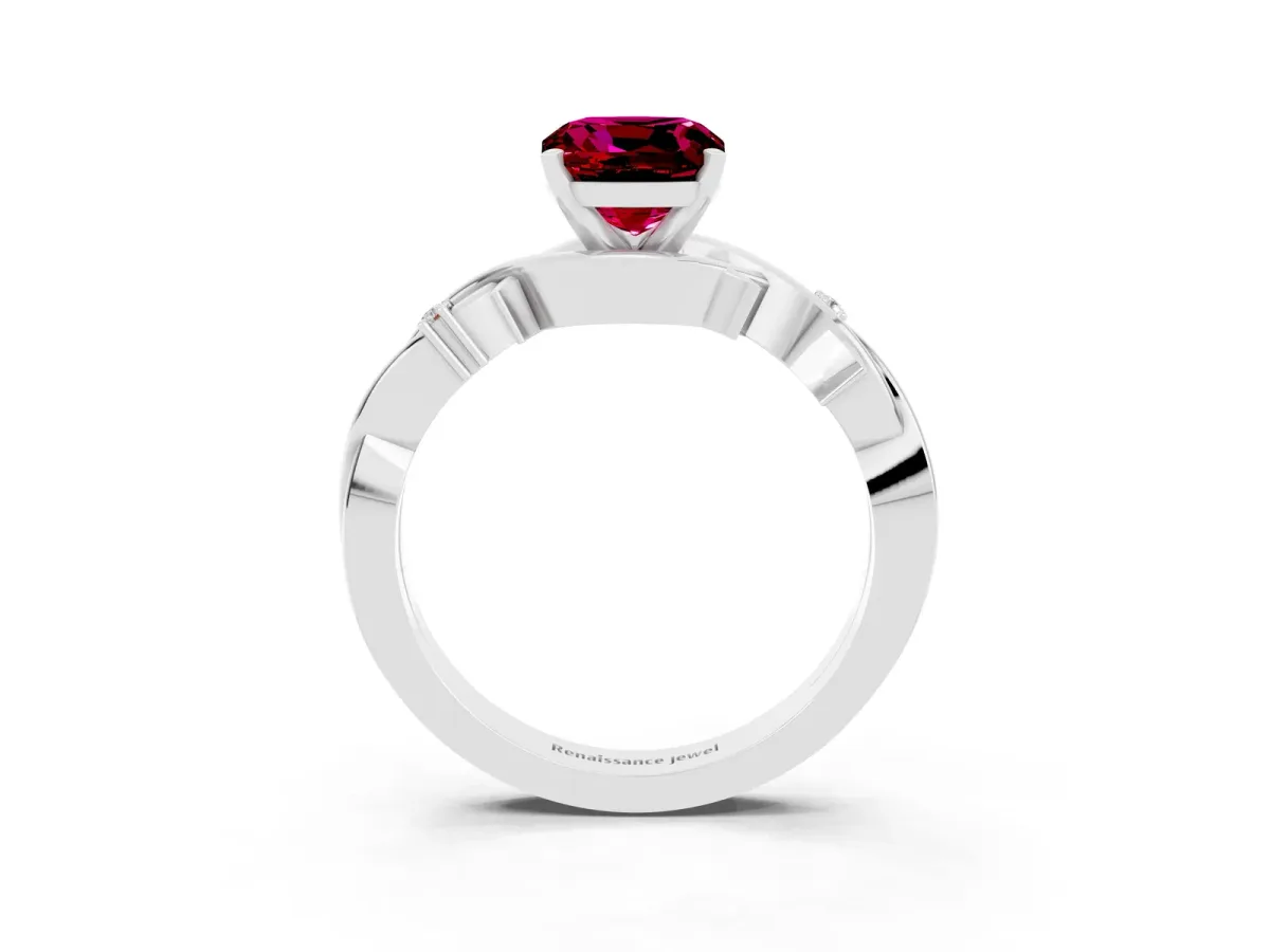 Cushion Cut Garnet Solitaire Ring with Twisted Band and Prong Setting Silver