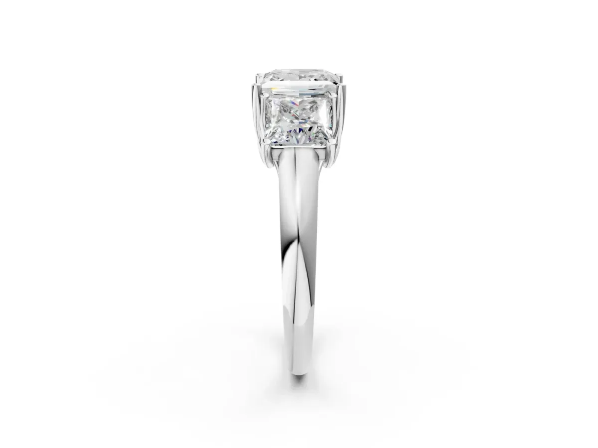 Three-Stone Princess Cut Diamond Engagement Ring with Prong Setting White gold