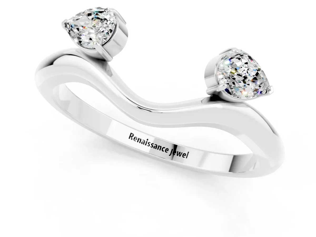 Pear Cut Moissanite Two-Stone Open Band Ring with Prong Setting Silver