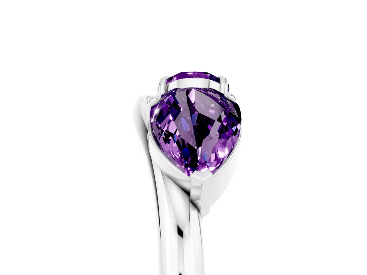 Two-Stone Pear Amethyst Bypass Ring with Prong Setting Silver