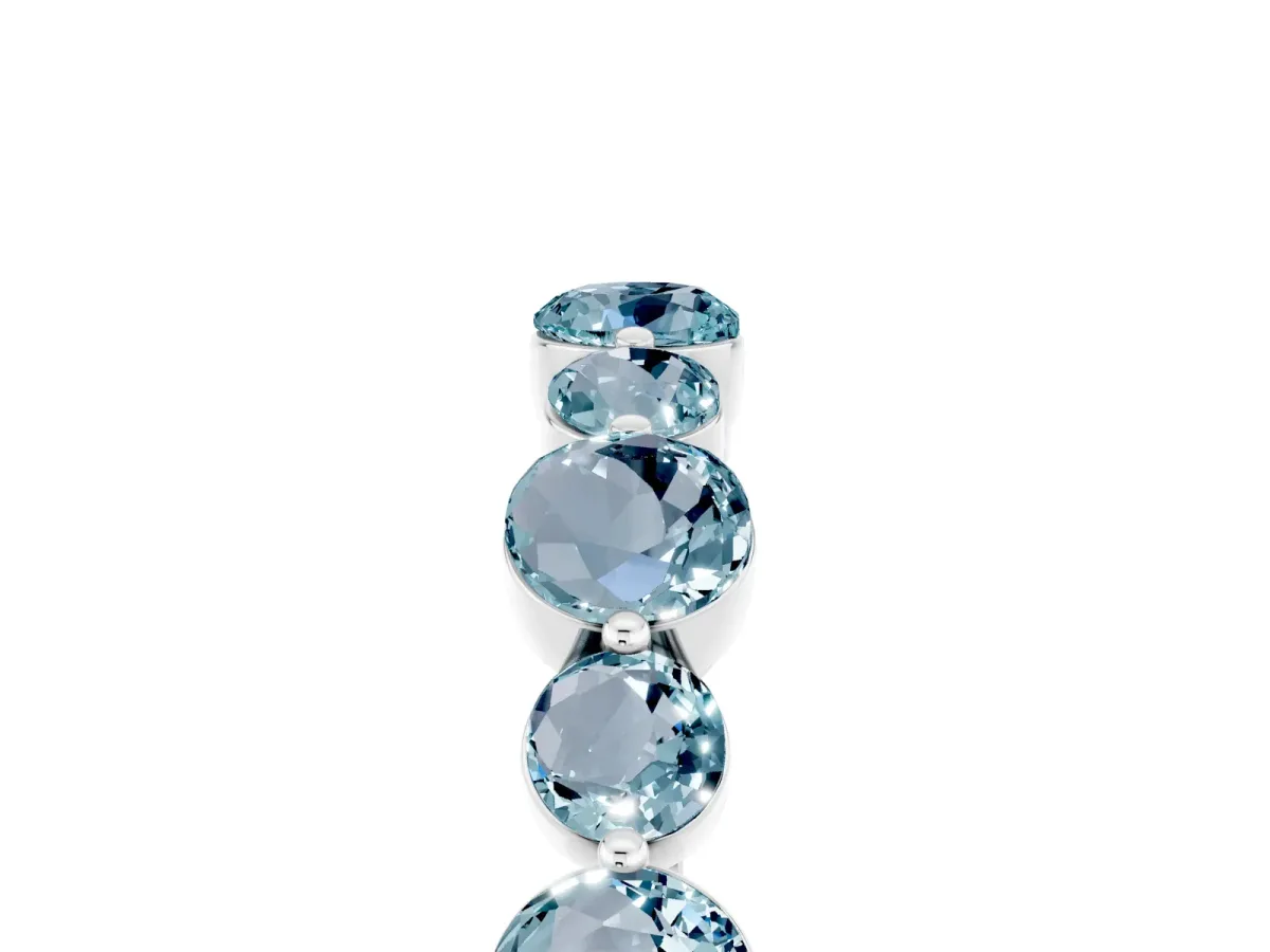 Round Aquamarine Scalloped Prong Set Eternity Band Silver