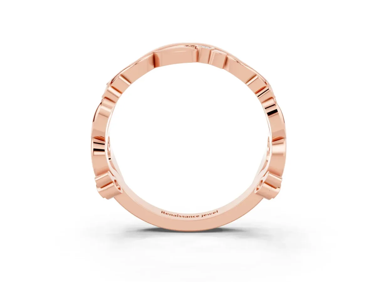 Round Moissanite Leaf Eternity Band with Bezel Setting Rose gold