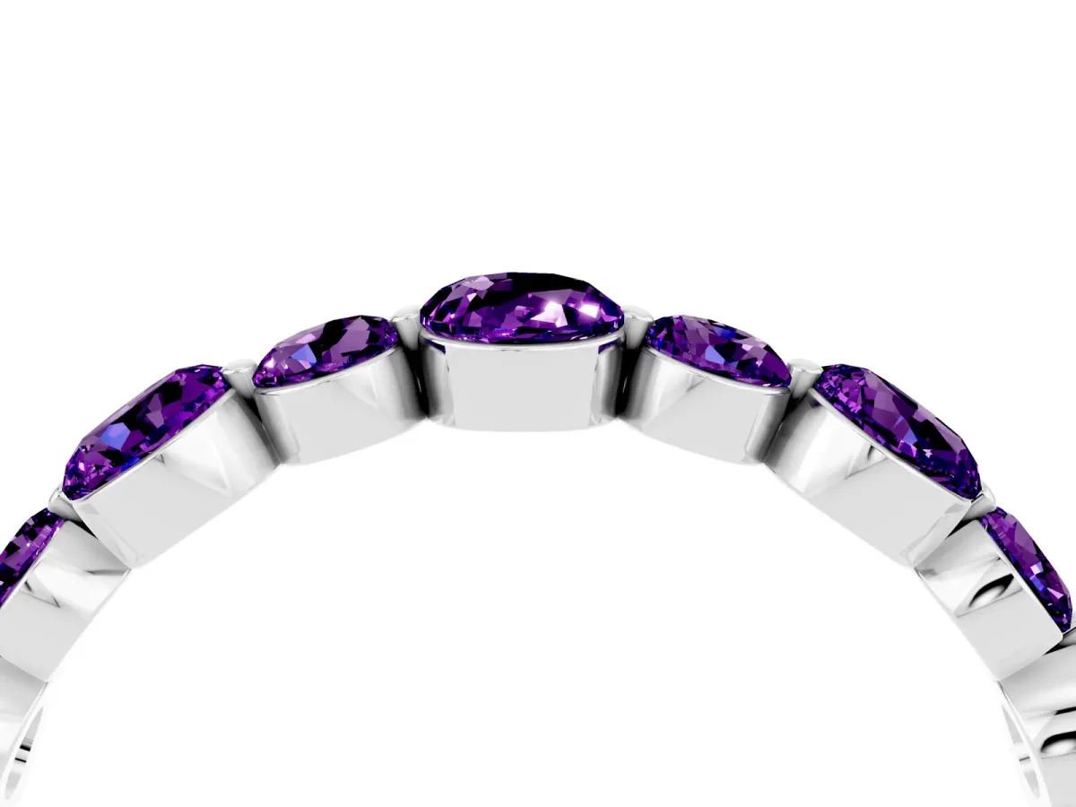 Round Amethyst Scalloped Prong Set Eternity Band Platinum