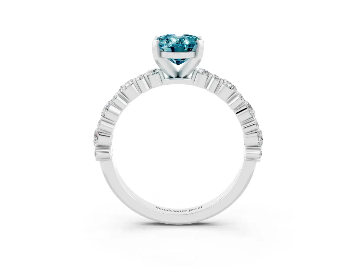 Oval Cut Blue Topaz Side Stone Solitaire Ring with Round and Four-Prong Setting Silver