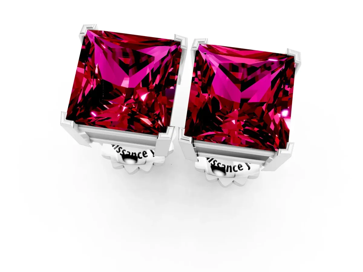 Princess Cut Garnet Stud Earrings Silver