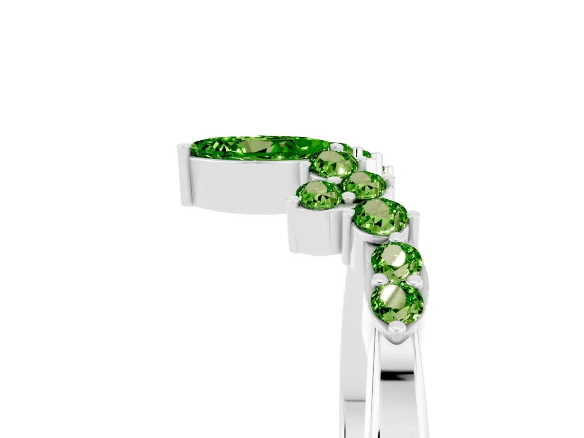 Marquise and Round Peridot Chevron Band with Prong Setting Silver