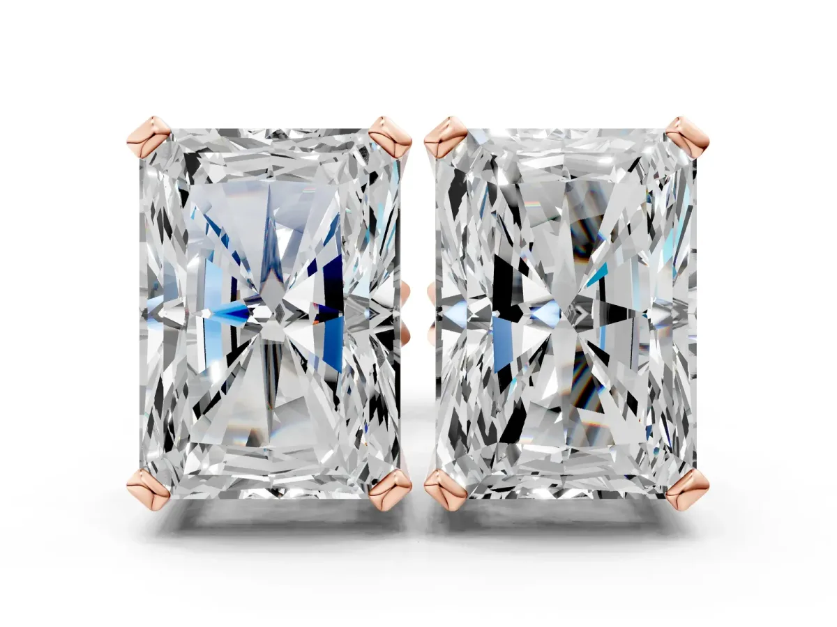 Radiant Cut Diamond Stud Earrings Rose gold