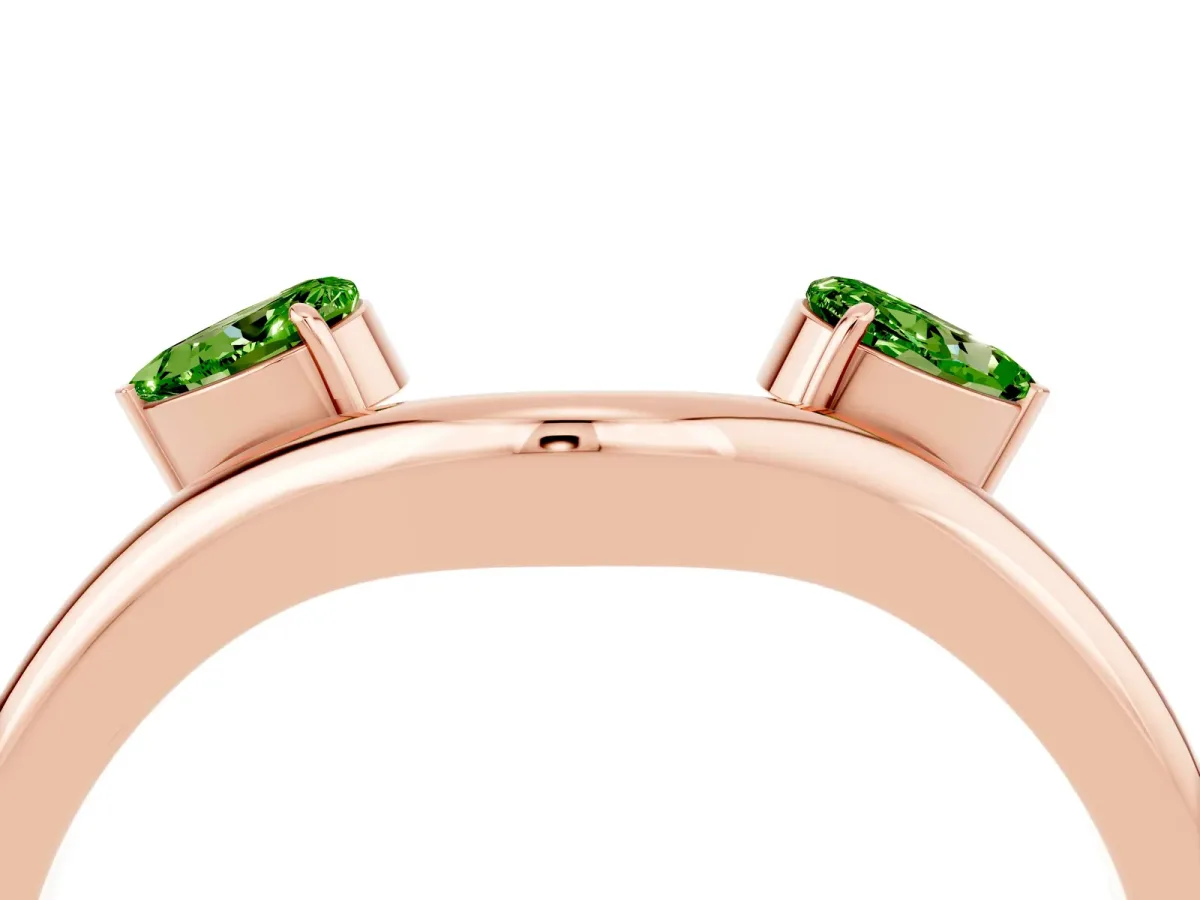 Pear Cut Peridot Two-Stone Open Band Ring with Prong Setting Rose gold
