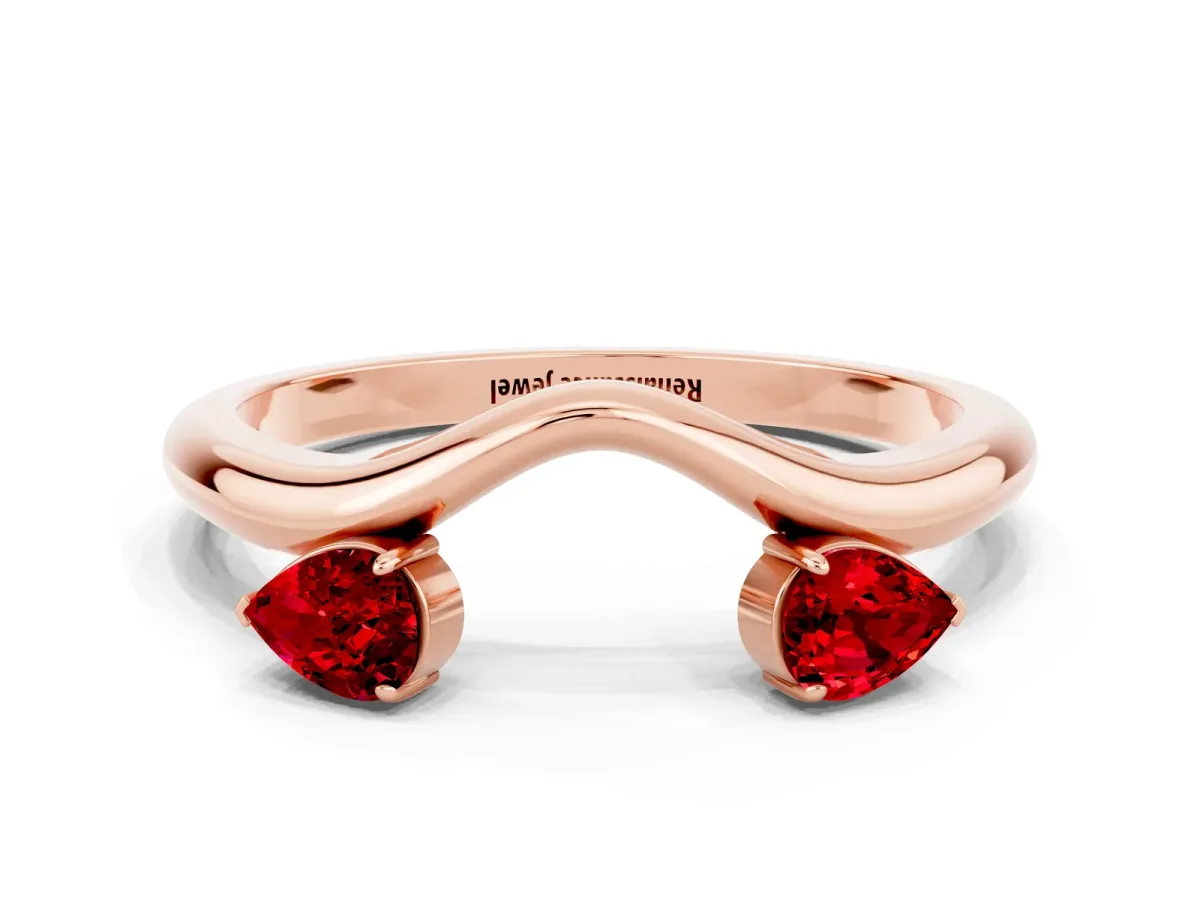 Pear Cut Ruby Two-Stone Open Band Ring with Prong Setting Rose gold