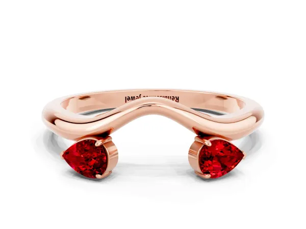Pear Cut Ruby Two-Stone Open Band Ring with Prong Setting Rose gold