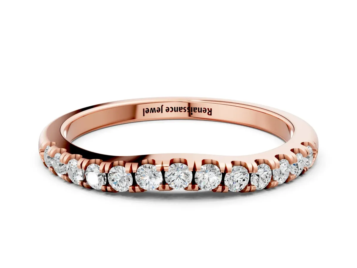 Round Diamond Pavé Curved Eternity Band with Shared Prong Setting Rose gold
