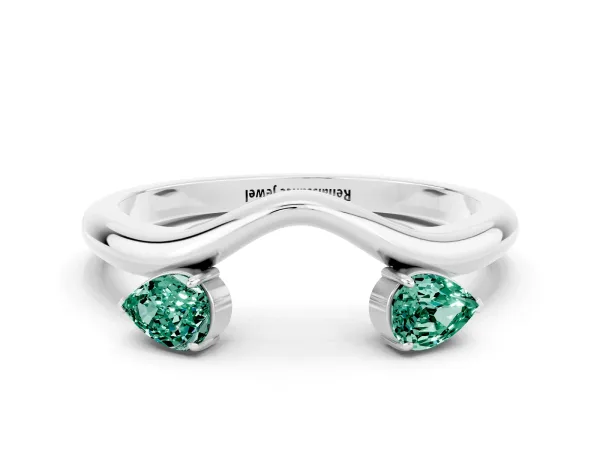 Pear Cut Green Sapphire Two-Stone Open Band Ring with Prong Setting Platinum