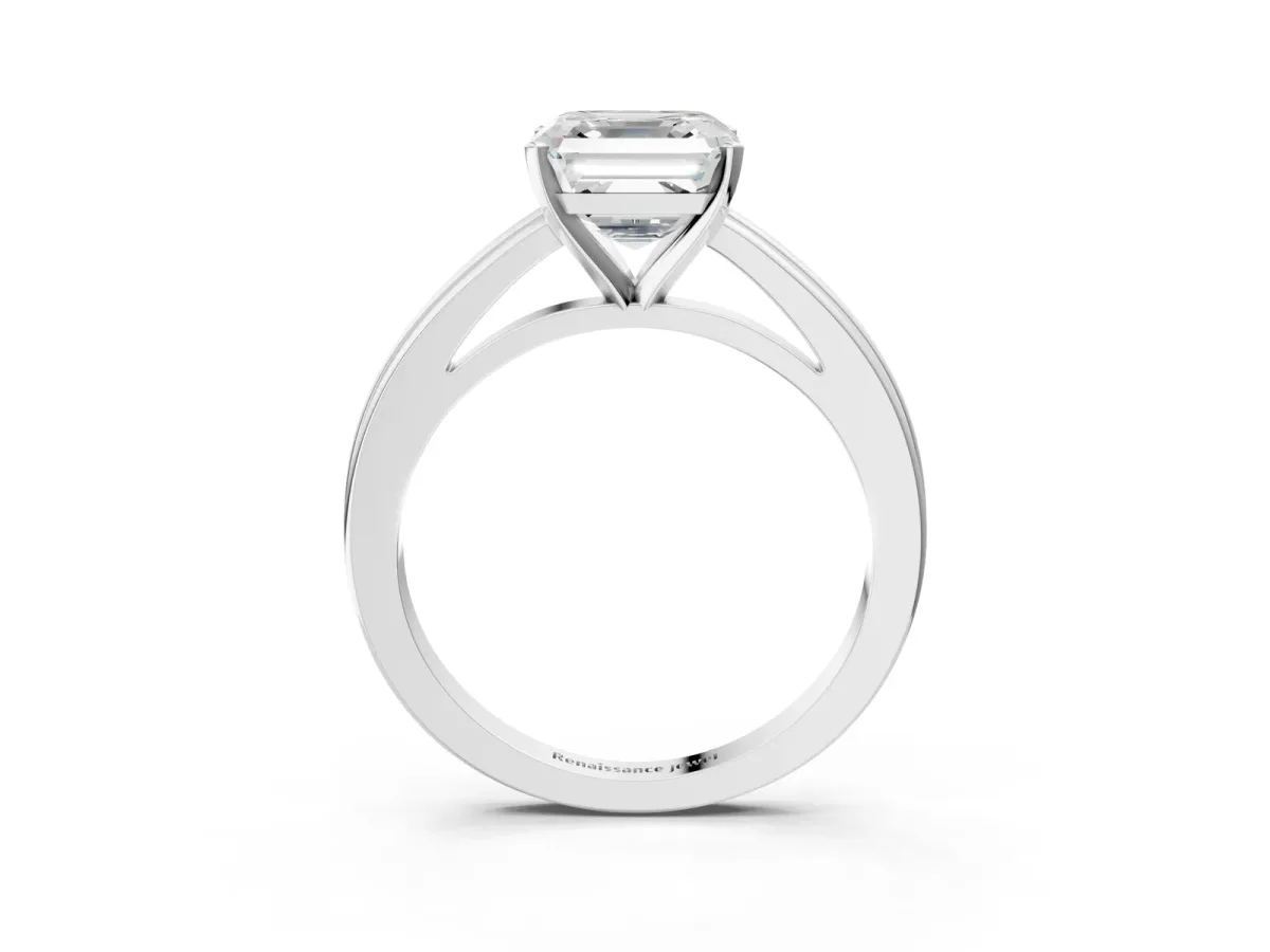 Asscher Cut Solitaire Diamond Ring with Four-Prong Setting and Classic Band Platinum