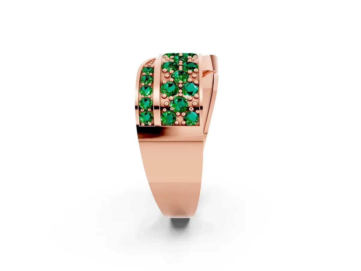 Pavé Round Emerald Crossover Band with Bead Prong Setting Rose gold