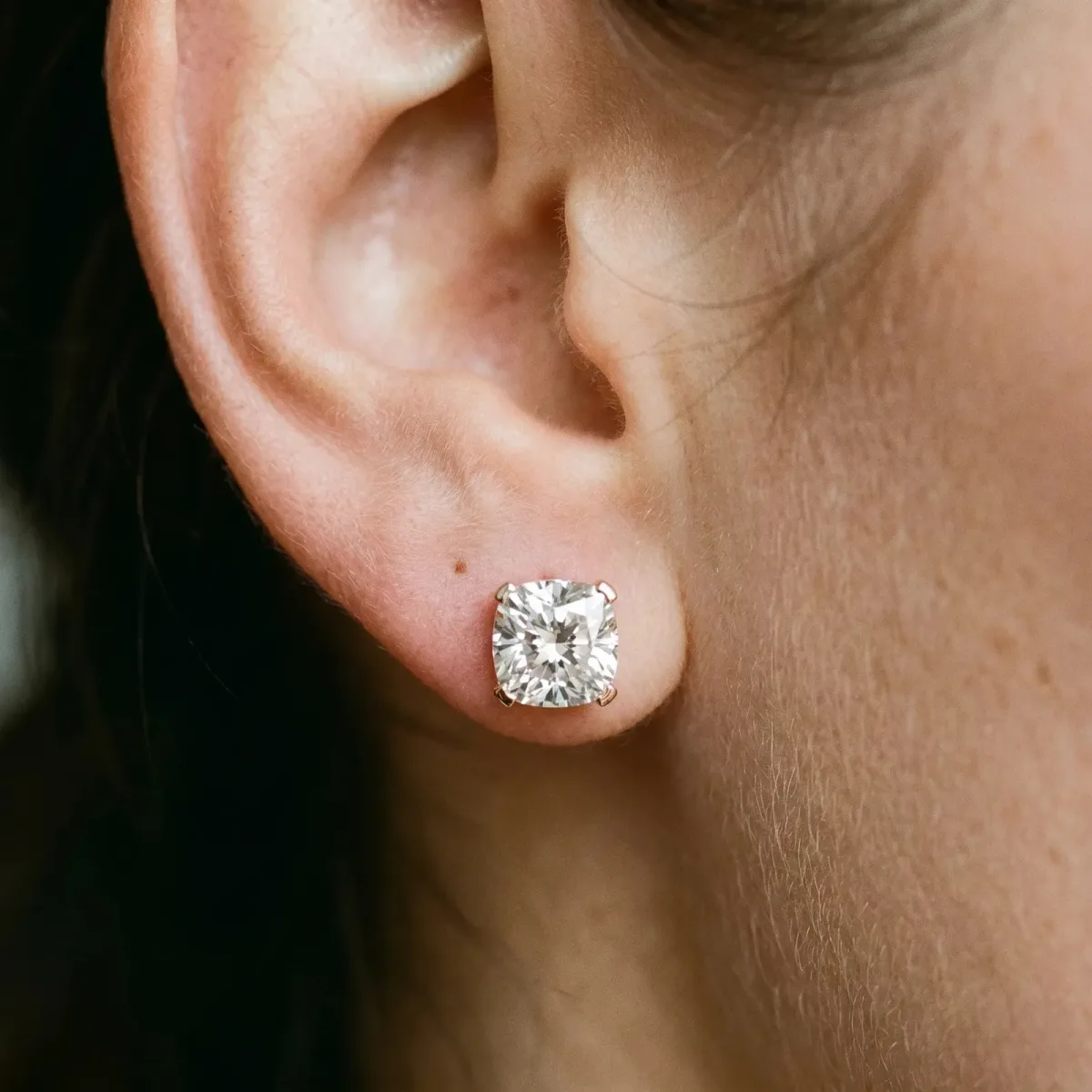 Cushion Cut Diamond Stud Earrings Rose gold