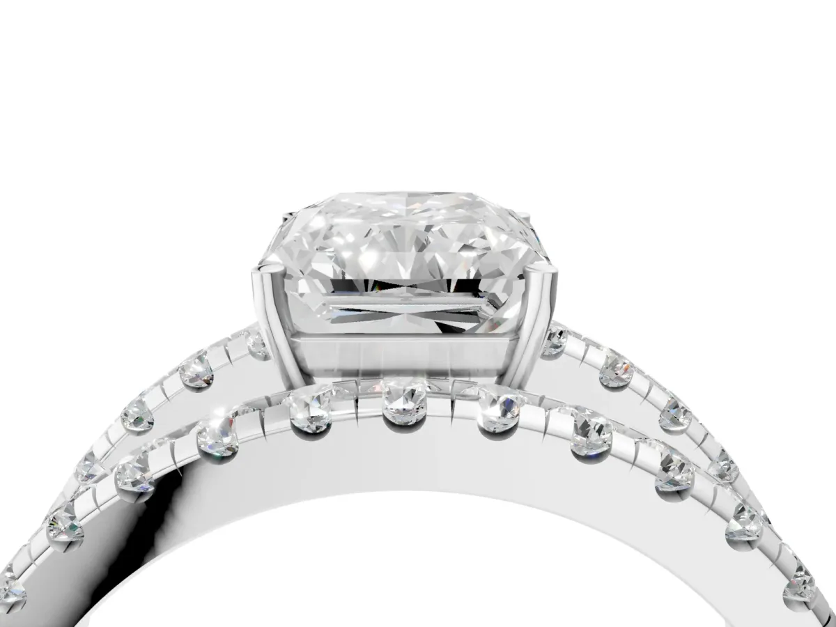 Radiant Cut Solitaire Split Shank Pave Diamond Ring Platinum