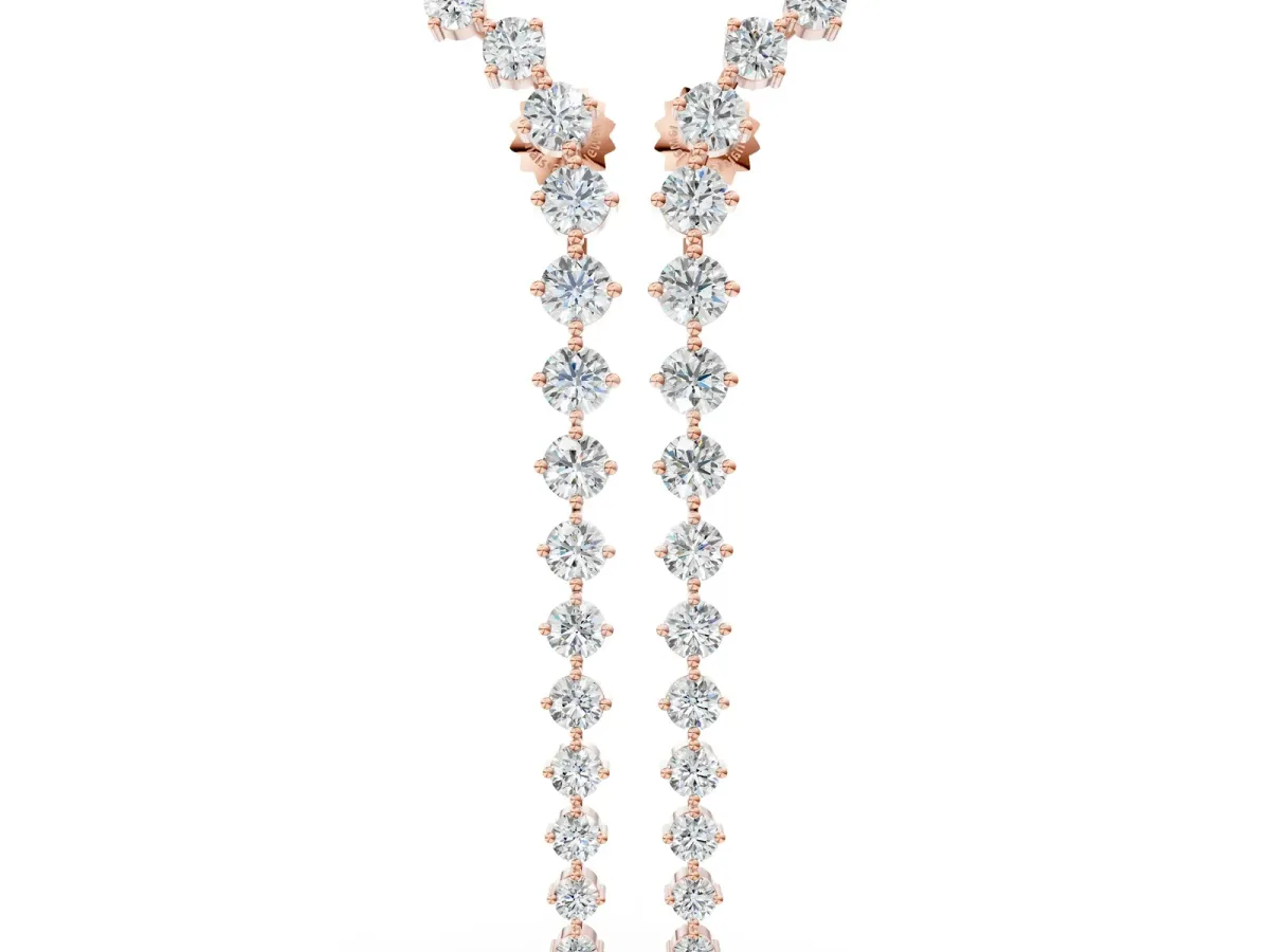 Round Diamond Curved Drop Earrings Rose gold