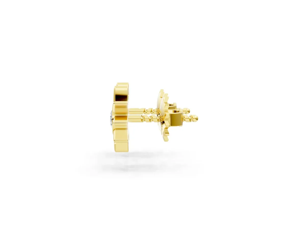 Round Diamond Sol Starburst Stud Earrings Yellow gold