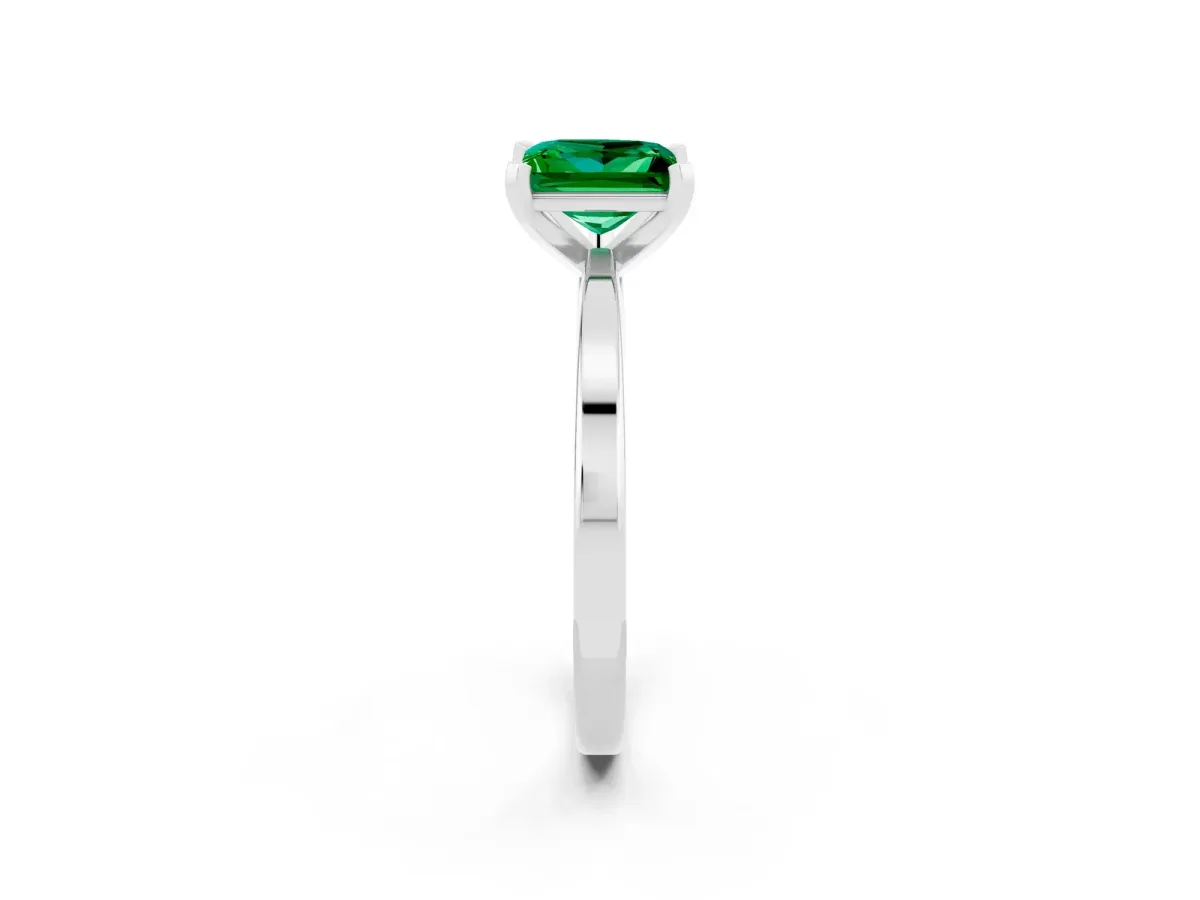 Princess Cut Emerald Solitaire Engagement Ring with Classic Band and Four-Prong Setting Silver