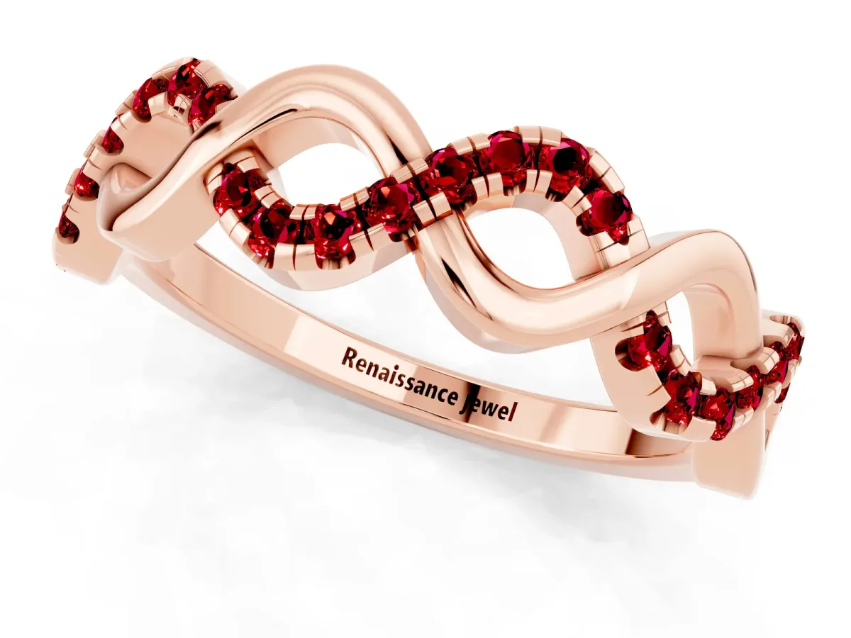 Twist Infinity Round Ruby Band with Pavé Setting Rose gold