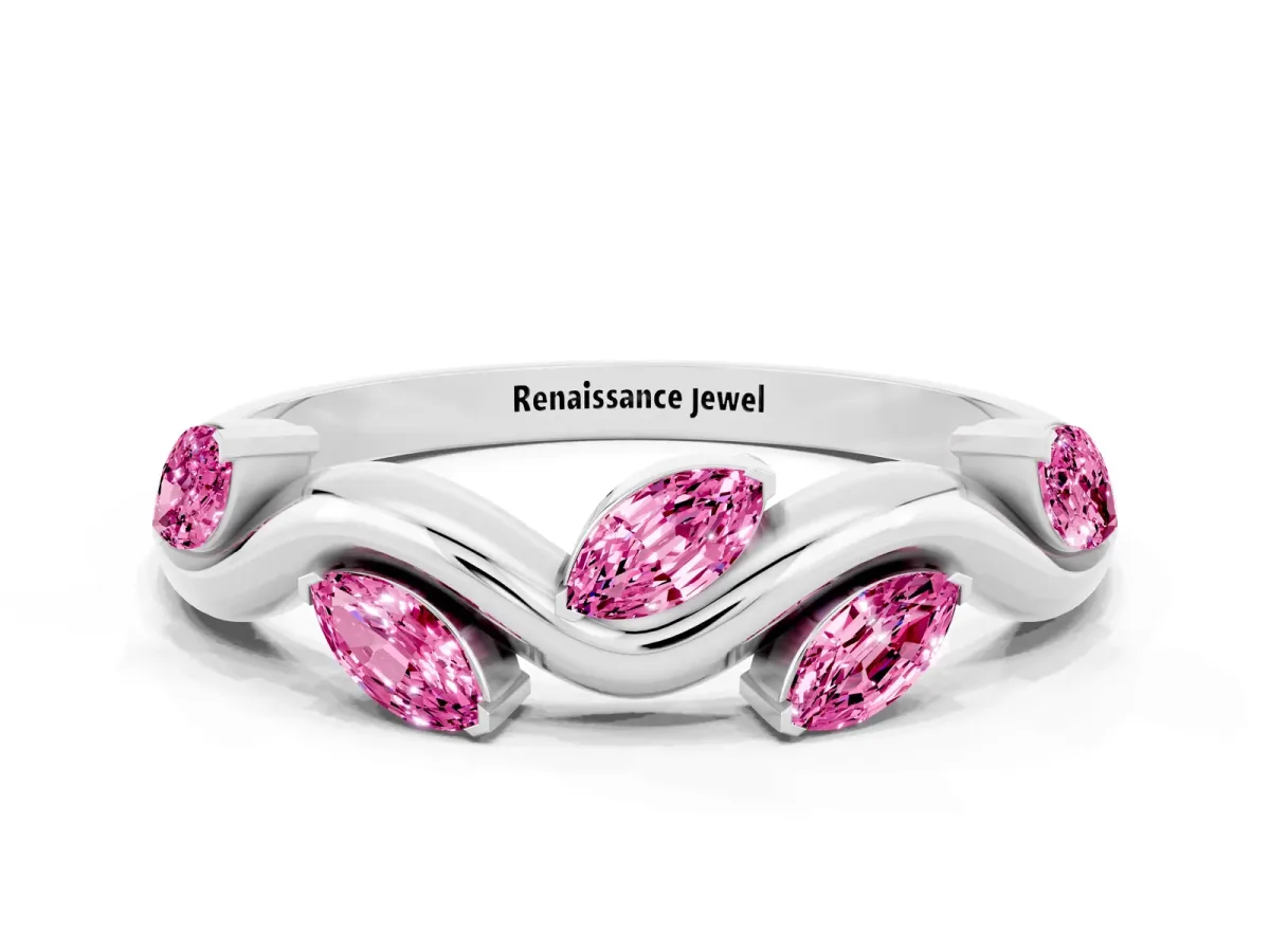 Marquise Pink Sapphire Twisted Band with Prong Setting Platinum