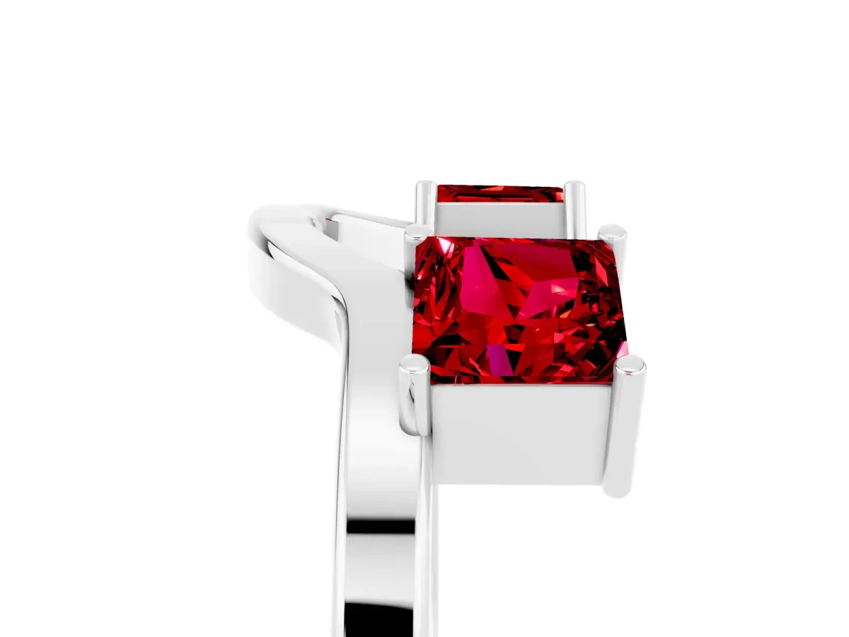 Princess Cut Ruby Two-Stone Open Band Ring with Four-Prong Setting Platinum